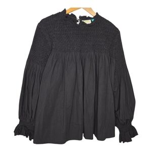 Anthropologie Black Smocked Blouse